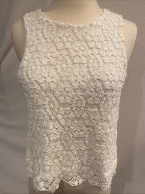 Mango White Floral Crochet Sleeveless top